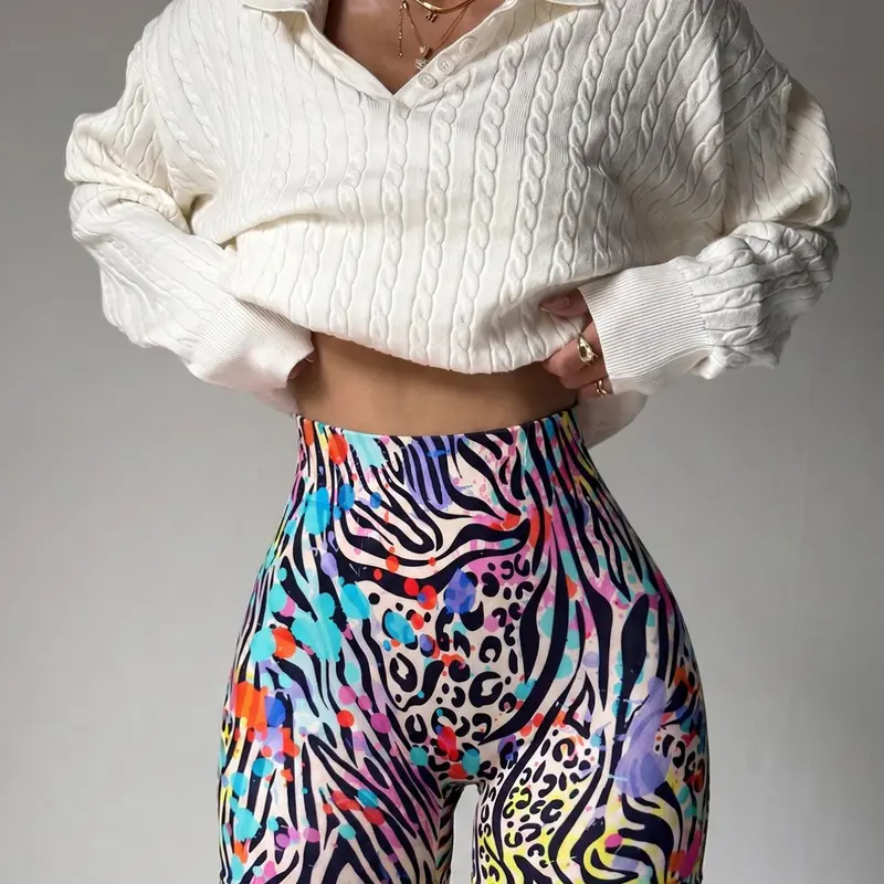 Summer New European Style Colorful Zebra Leopard Print High Waist Butt Lifting Gym Shorts, Seamless Quick-Dry Anti-Exposure Fitness Cycling Yoga Shorts, Leopard Workout Shorts, Workout Clothes Women