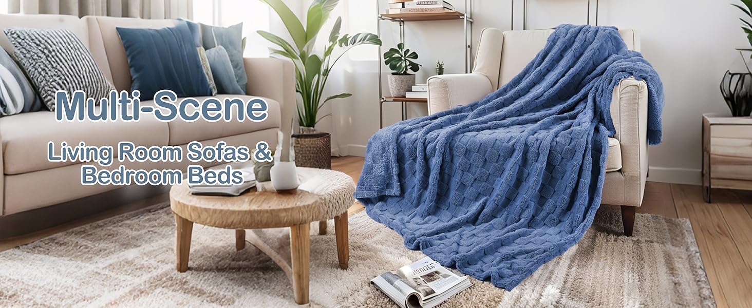 Blanket King Size 90"x110",-Soft Microplush, Checkerboard Pattern, All-Season Lightweight Warmth, Dual-Sided Use, Cozy for Bed/Sofa/Office/Camping, Easy Care, Cream White