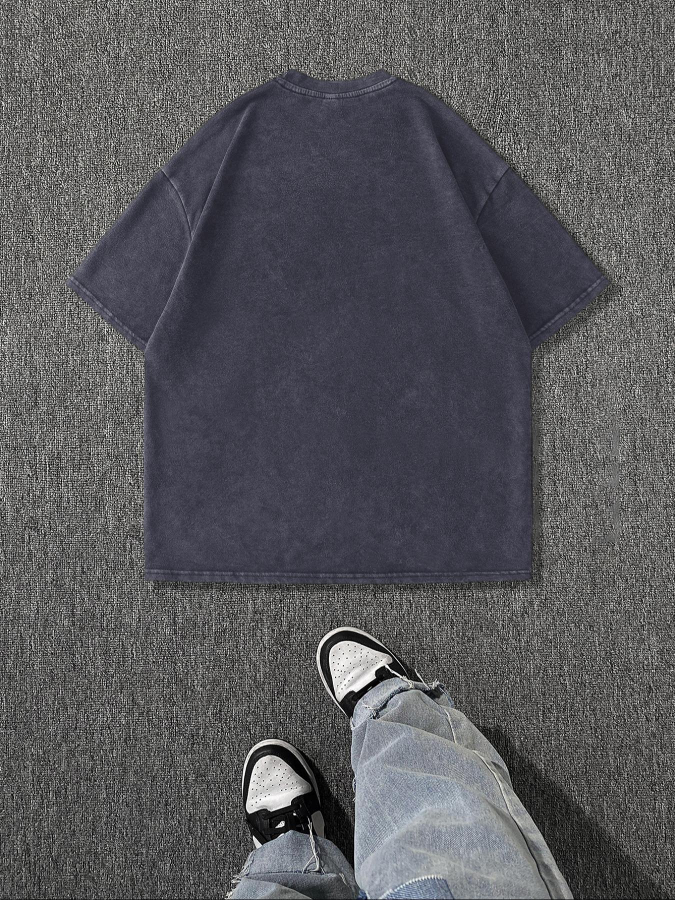 Men's Cartoon Astronaut & Letter Print Short Sleeve T-Shirt, Regular Fit Casual Retro Round Neck Tee for Summer, Men's Top for Daily Wear, Cotton