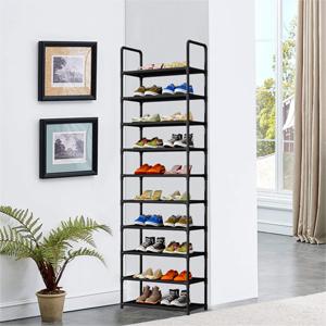 Shoe Rack Organizer 10 Tier Space Saving Shoe Shelf Storage Sturdy Metal Shoe Tower for Closet Entryway Bedroom, Black Footwear Organization