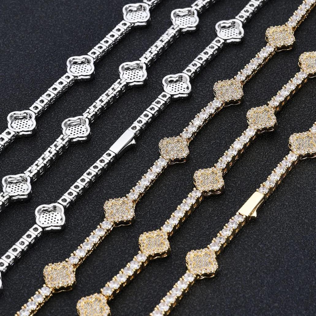 Luxury Iced Out Flower Necklace Bracelet Set Diamond Bling Jewelry for Women Gold Silver Chain Set