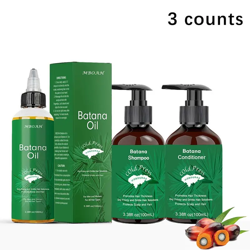 Batana Oil Hair Care Set - Hair Growth Bundle - Unrefined Batana Oil From Honduras To Achieve Thicker, Restore Hair, Moisturizing Scalp Care, for Women Men, Nourishes The Hair Shaft, Fights Frizz, Haircare Solution, Mini Travel Set, Hair Growth Products