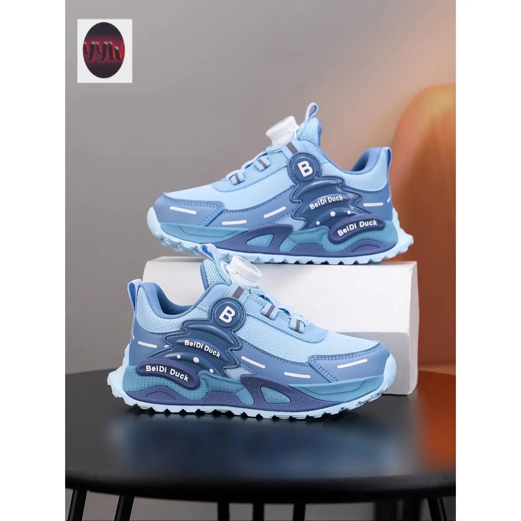 YYW1 Four-Season Kids' Shoes, PU Leather Upper, Breathable Lining, Eva Shock Absorption Sole, Ideal Training, Running, Daily Wear, Colorblock Sport Shoes, Color Block Sneakers