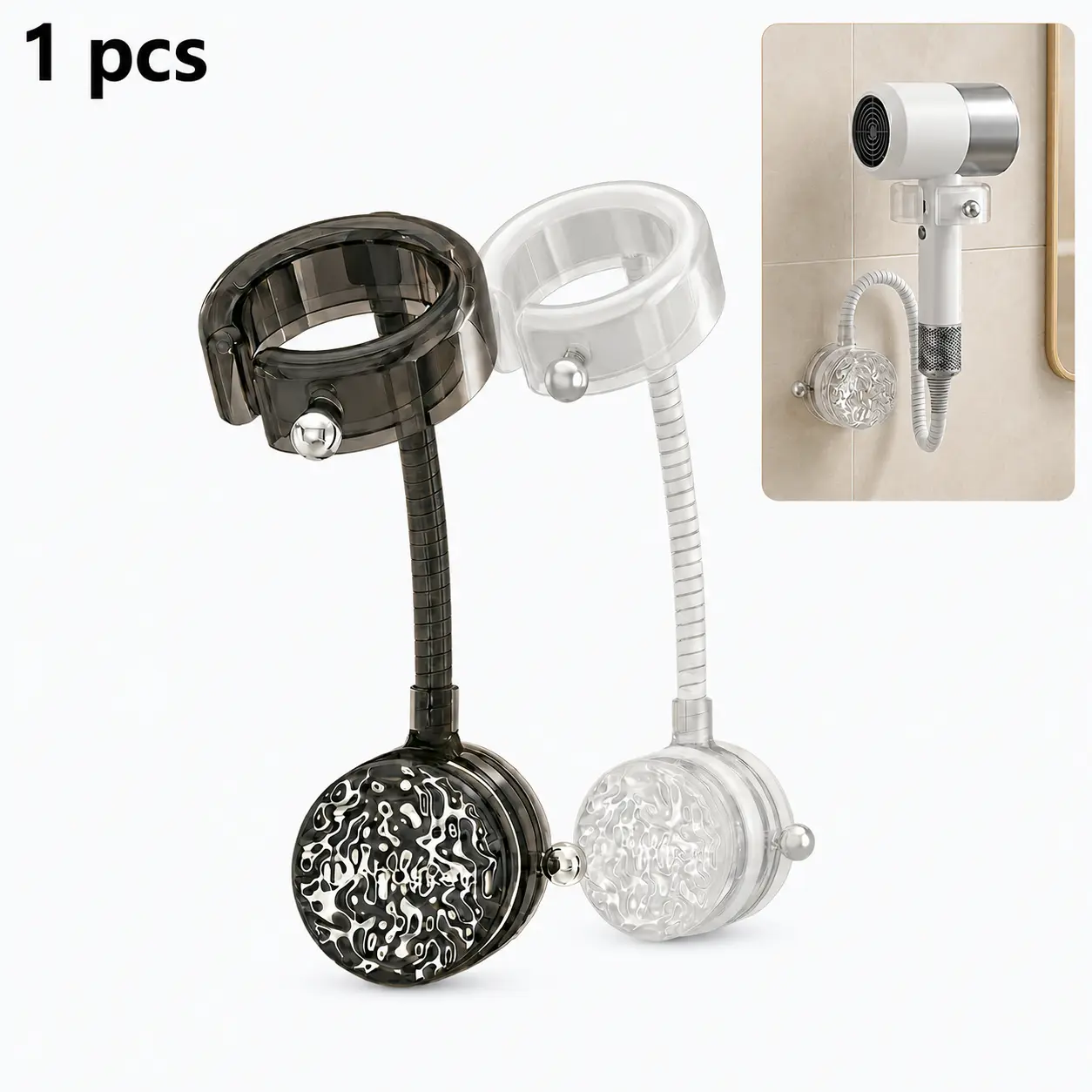No-Drill Suction-Mounted Hair Dryer Holder, Rotatable Storage Rack, Punch-Free Bathroom Organizer Bracket for Household Washroom Use (Suction-Mounted Holders & Dispensers Category)