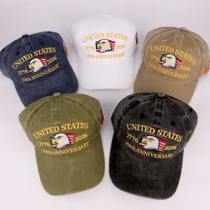 Unisex New American 250th Semiquincentennial Embroidered Baseball Cap American Flag Printed Peaked Cap Lightweight Sun Hat for Holiday Party Camping Travel Casual Wear
