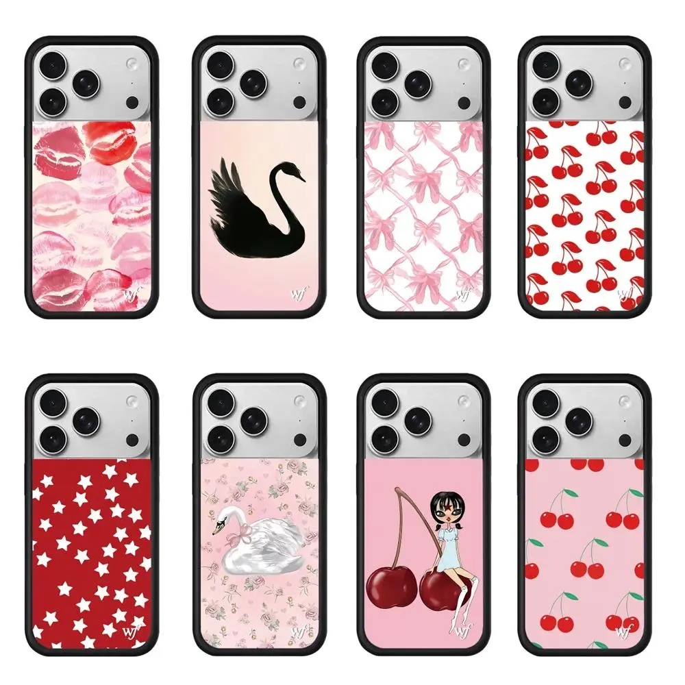 Wildflower INS Strawberry cherry Phone Case for 17 12 13 14 Pro Max Plus 16 15 pro 3D WF Ballet shoes Cute Swan Protective Cover