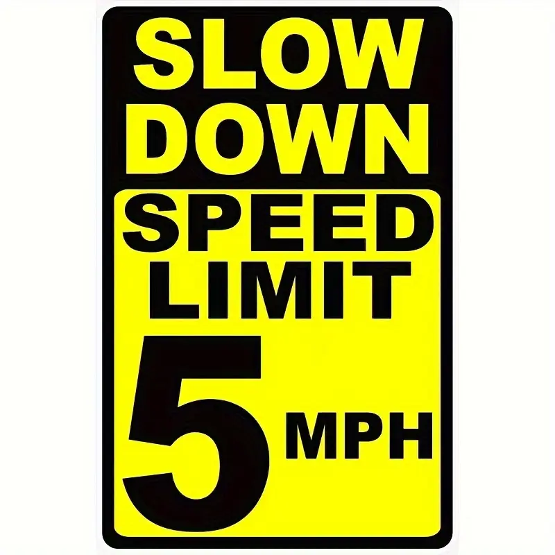 5 MPH Slow Down Speed Limit Aluminum Sign, 8x12 Inch Yellow Black Decorative Hanging Traffic Safety Metal Plaque for Driveway, Garage, Home Wall (Home Supplies)