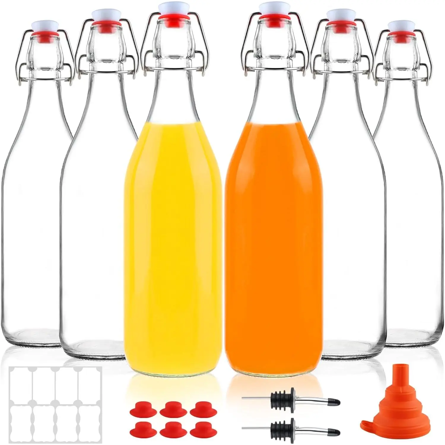 6 Pack 1 Liter Swing Top Glass Bottles, 33oz Flip Top Brewing Bottles with Airtight Stopper for Vanilla Extract, Kombucha, Beer, Kefir, Mead