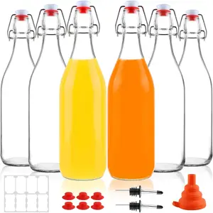 6 Pack 1 Liter Swing Top Glass Bottles, 33oz Flip Top Brewing Bottles with Airtight Stopper for Vanilla Extract, Kombucha, Beer, Kefir, Mead