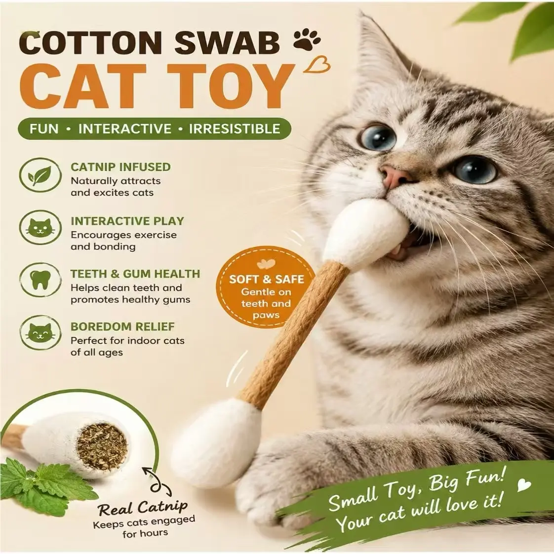 Catnip Stick Toys 6 Pack for Indoor Cats | Durable Chew Toys for Dental Care & Interactive Play