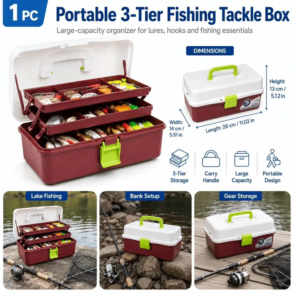 Portable Three-Layer Fishing Gear Organizer Box, PVC Plastic Bait Box, Outdoor Equipment Storage, Large Capacity, Father's Day Gift