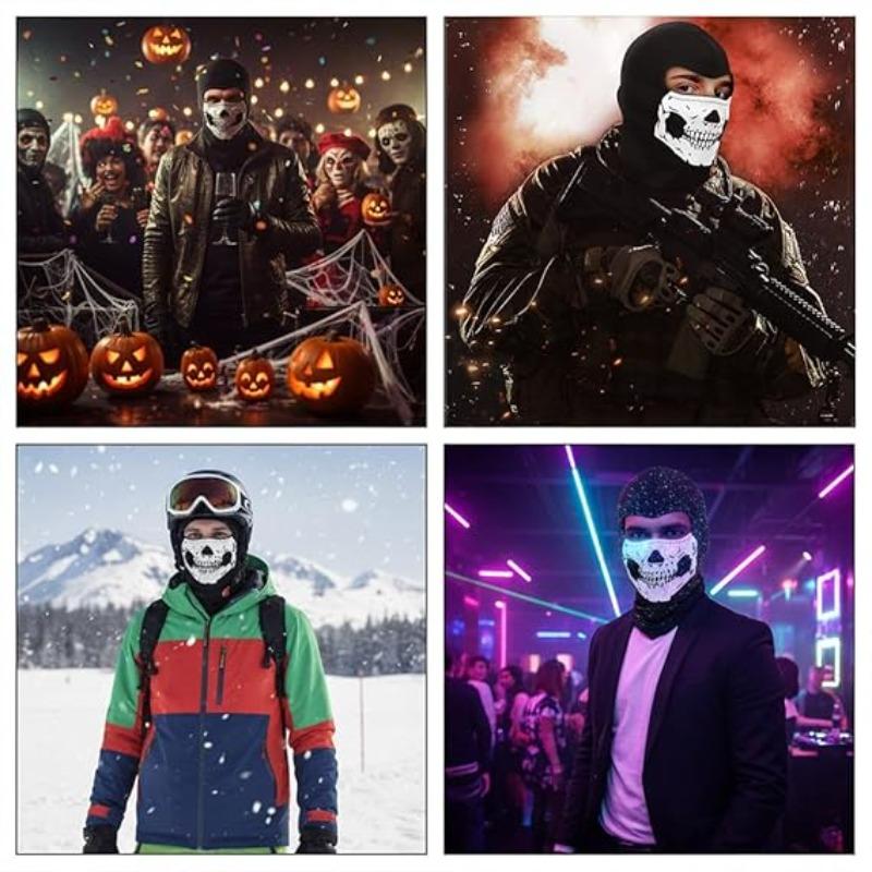 Full Face Mask Black Ghosts Print Balaclava with Skull Printed for Cosplay Party Motorcycle Bike Cycling Hiking Outdoor