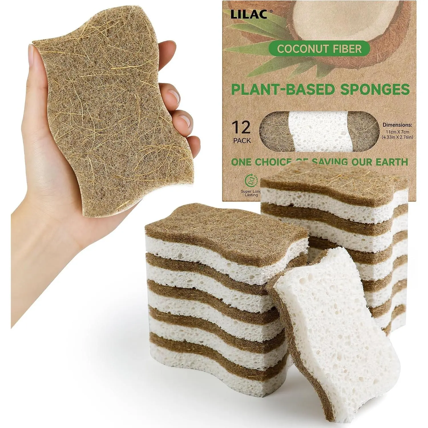 12 Pack Absorbent Cellulose Dishes Sponges - Non-Scratch Kitchen Scrub Sponges for Non-Stick Cookware, Bathroom Cleaning
