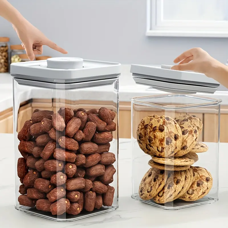 1pc  Airtight Plastic Food Storage Container with Flip-Top Lid - Dishwasher Safe, Reusable Square Container for Grains, Pasta, Coffee Beans, Nuts & Tea - Pantry Organization, Date-Tracking Kitchen Storage, Transparent Design, Durable Seal