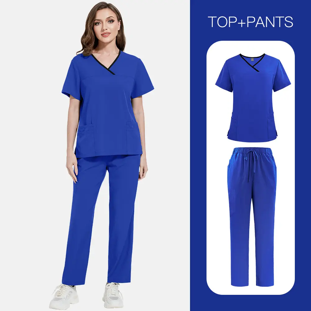 Women's Scrub Set, V-Neck Short Sleeve Medical Uniform in Lightweight Thin Fabric, Elastic Nurse Workwear for Summer, Basic, Lady, Clothes, No, Pants, Women's Clothes, Loose-Fitting
