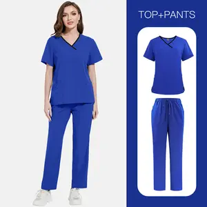 Thin and Light Fabric Scrub Uniform Nurse Medical Work Clothes Women Short Sleeve Nursing Set Elastic Medical Uniform for Summer
