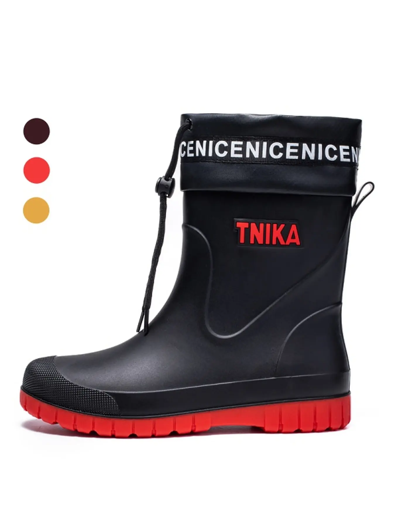 Men's Drawstring Closure Mid-calf Rain Boots, Non-slip Thick Sole Waterproof Rubber Footwear For Outdoor Fishing, Construction Work & Rainy Commuting