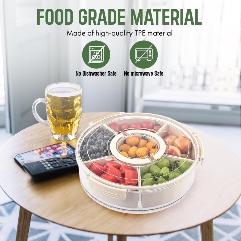 Rotating Food Storage Container, 1 Count 6-grid Detachable Snack Storage Box, Fruit & Vegetable Storage Box with Lid, Reusable Snack Containers, Kitchen Utensils & Gadgets