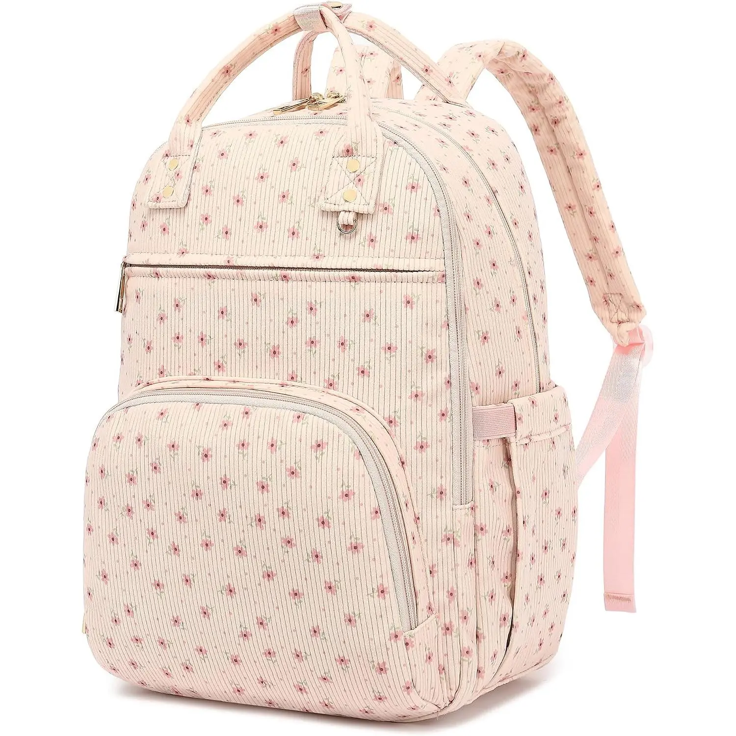 Laptop Backpack for Women Girls, Corduroy School Bag Purse with Laptop Compartment, Lightweight College Backpack for Travel Work Daily Use, 15.6 Inch Laptop Nurse Teacher Backpack - Floral