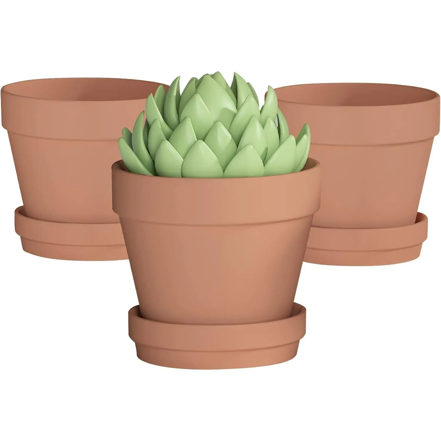 8 Inch Terracotta Clay Pot for Plant with Saucer - 3 Pack Large Terra Cotta Plant Pot with Drainage Hole, Indoor/Outdoor Use