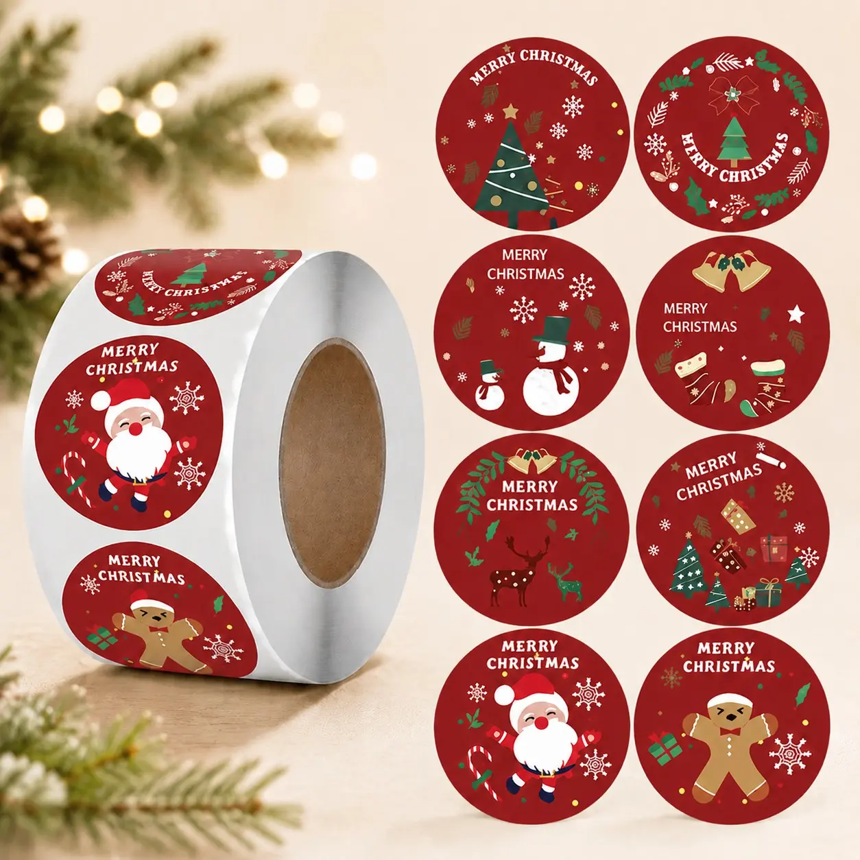 500pcs/roll Christmas Stickers Vibrant Red Christmas Decorative Stickers ，Festive Self-Adhesive "Merry Christmas" Labels for Gifts & Decorations, Easy Peel Holiday Sealing Tags, Christmas Decorations,Lovely Santa Claus