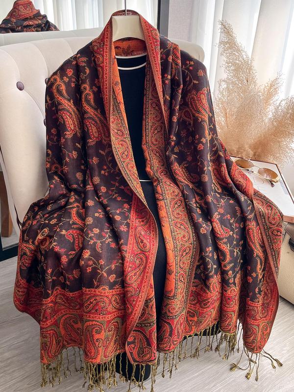 Bohemian Women's Pashmina Scarf, Long Printed Boho Style Shawl in Paisley Design, Soft and Stylish Headscarf in Multiple Colors