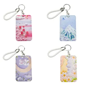 Vertical Hard Plastic Card Holder with Thumb Slide, Durable ID Badge Protector for Student and Work IDs, Polyester