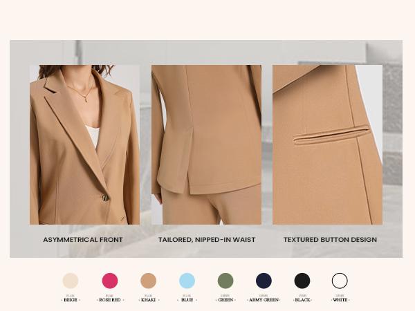 Casly Lamiit Women's 2 Piece Blazer Outfits Business Casual Asymmetrical Jacket Button Wide Leg Pants Dressy Suit Sets Fitted Chic Elegant Womenswear