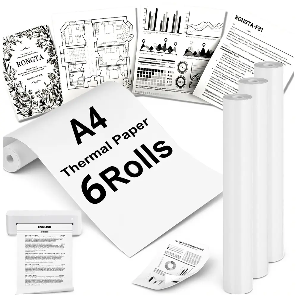 6 Rolls of Thermal Paper, Thermal Paper A4, Thermal Printer Paper A4, Thermal Printer Paper White, for Meow Machine Paper, Error Printing Paper, File Website Photo Printing