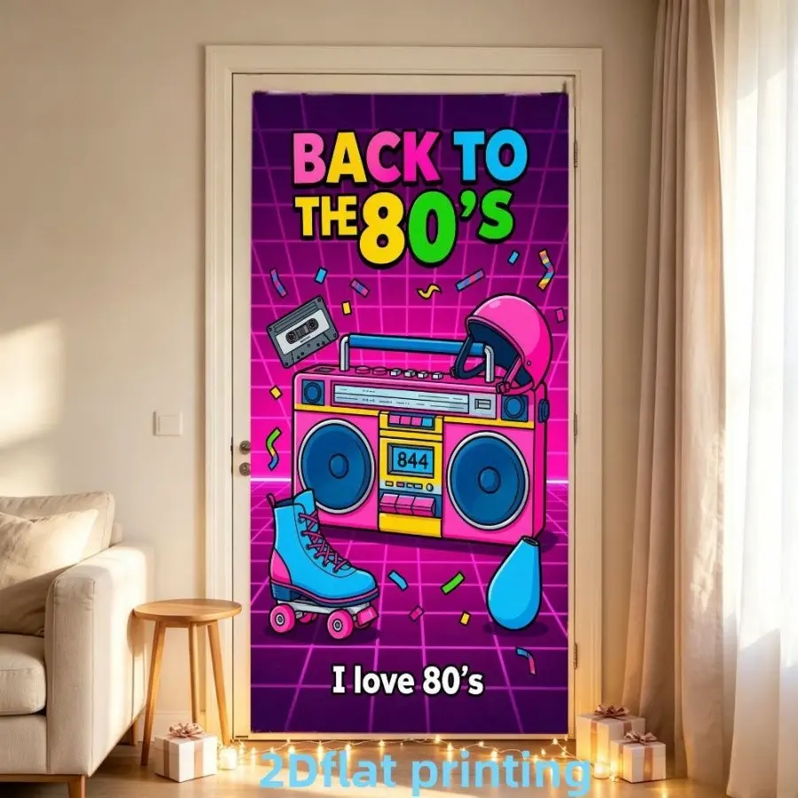 2D Flat Banner 1pc Retro 80s Neon Style Hanging Cloth, Disco Party Decor, Indoor Outdoor Festival Decoration, Polyester Material, Multiple Sizes Available