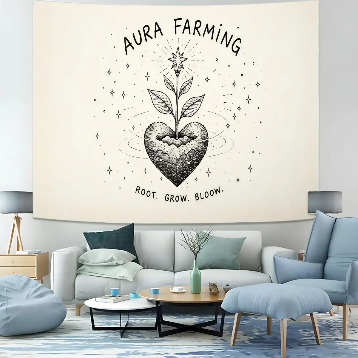Gothic Mystic Astrology Wall Tapestry,Dark Hand‑Drawn Heart‑Plant Print,Party Photo Booth Background for Living Room Dorm Decor,Multi‑Colors,Great Back‑to‑School Gift