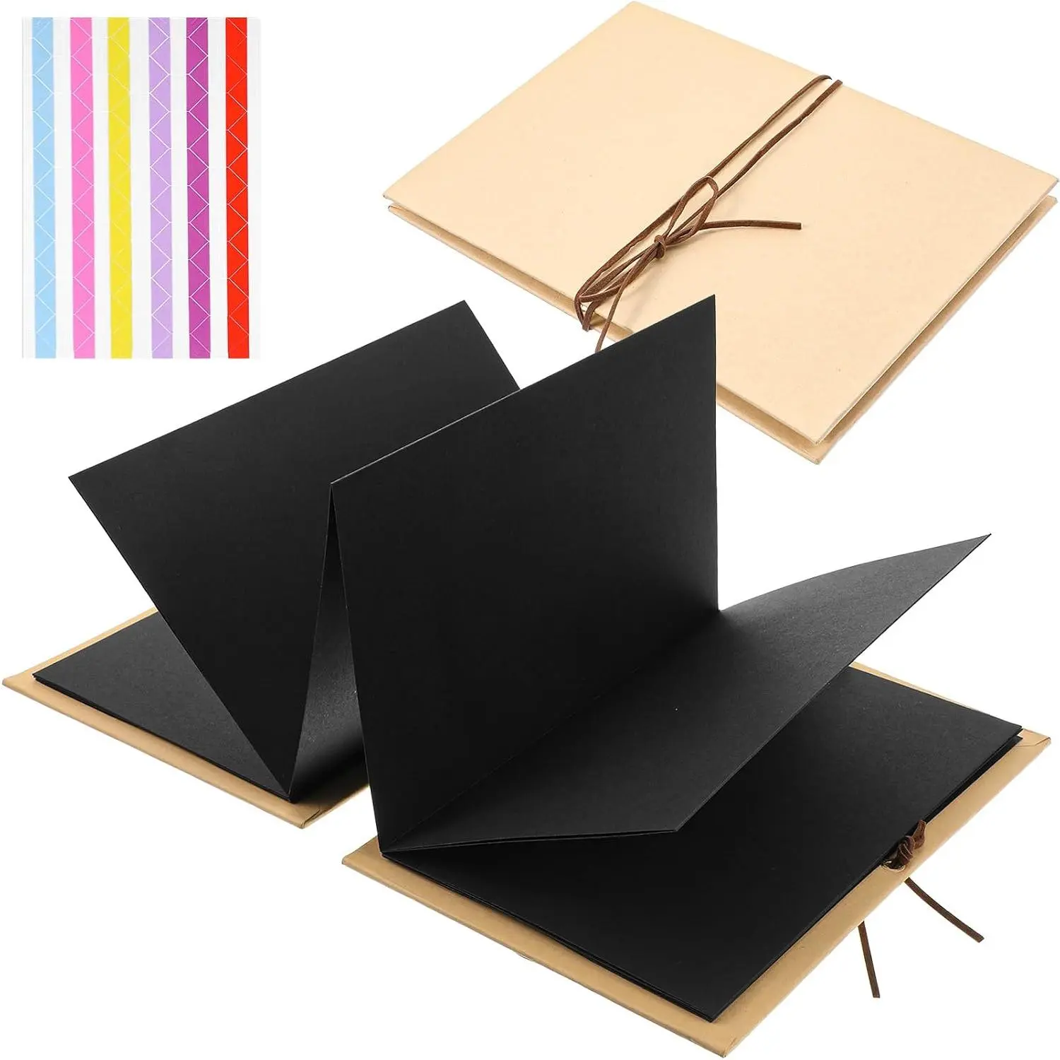Mini Scrapbook Album 6 x 8 Inches | Accordion Scrapbook with Corner Stickers & Leather Wrap Closure, Small Paper Craft Album for Wedding, Birthday, Mother’s Day