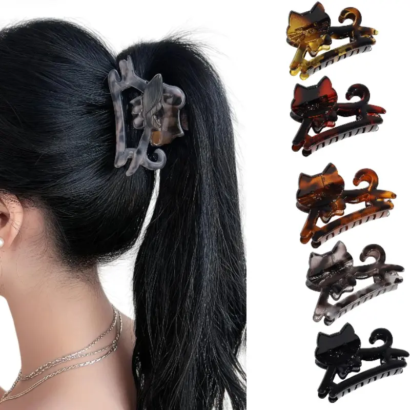 Cute Cat Shape Hair Claw Clip, Fun Claw Clips, Glossy Stable High Ponytail Holder, Half-Up Daily Hairstyle Accessory, Fashionable Hair Styling Tool