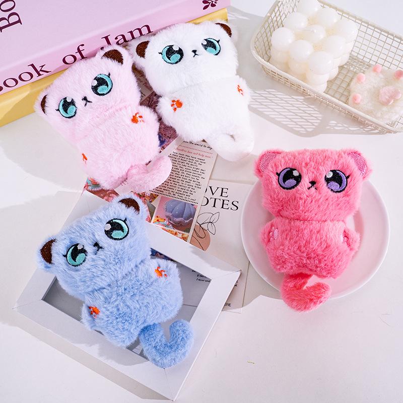 New cute long-tailed Siamese cat plush toy with bell, adorable cat bag accessory