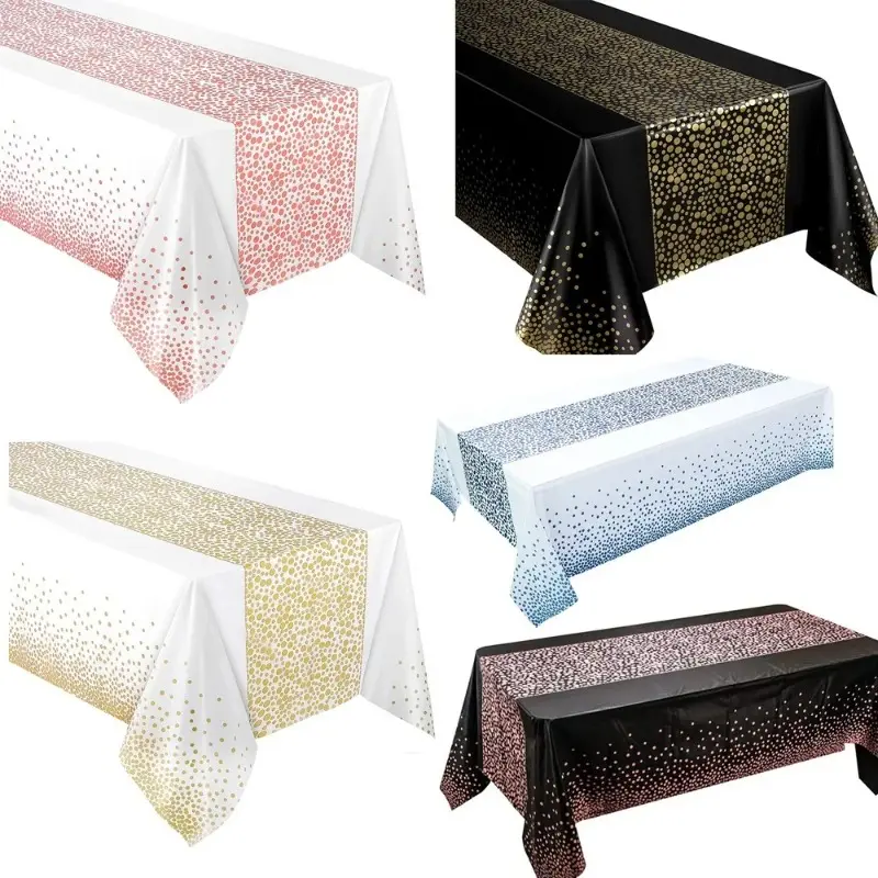 2pcs Disposable Table Cover Dotted Table Runner Design 54"x108" Waterproof Oilproof Tablecloths for Rectangle Tables