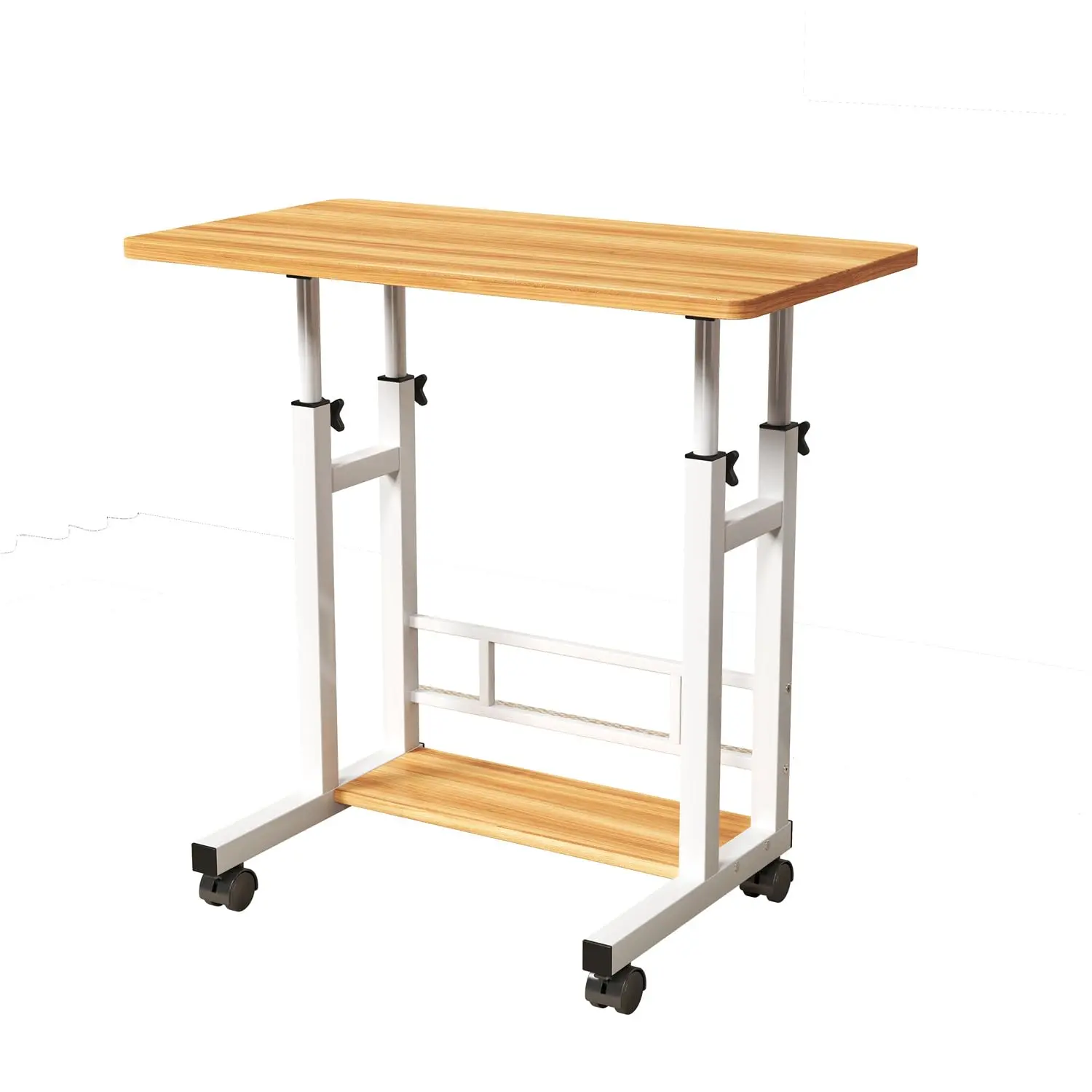 Height Adjustable Mobile Computer Desk – 31.5" x 15.75" Rolling Workstation with Wheels, Seat-Stand Writing Table for Small Spaces, Home Office, Bedroom, Portable Laptop Study Table, Height 27.16"-35.43"