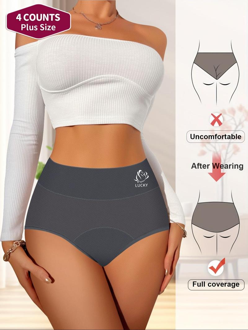 【Plus Size】 Letter Print Period Panty, Breathable Comfortable Period Panty for Daily Wear, Women's Underwear for All Seasons