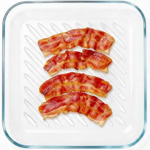 Microwave Bacon Cooker Pan, Square Glass Bacon Tray for Microwave and Oven 9.84inch, Cook Crispy Strips in Minutes, No Mess, Easy to Clean