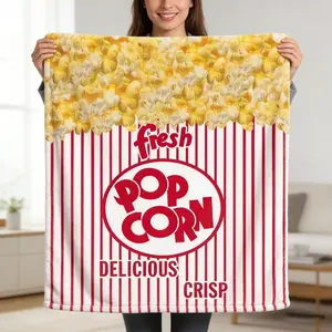 1Pc Flannel Blanket With Popcorn Print Pattern, A Unique Christmas Gift Suitable For Home, Bedroom, Guest Room, Sofa, And TV Blanket, Warm Cover
