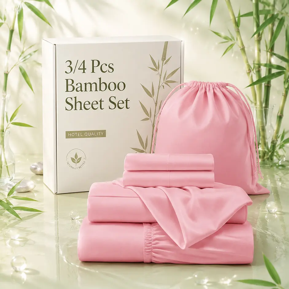 MUXHOMO Cooling 3/4 Pcs Bamboo Sheet Set, Luxuriously Soft & Cooling, Double Stitching, Breathable Bed Sheets, Without Overheating, 16-Inch Deep Pocket for Full 360° Coverage,Hotel Luxury Bedding for Hot Sleepers, Machine Washable-Perfect Gift for Family