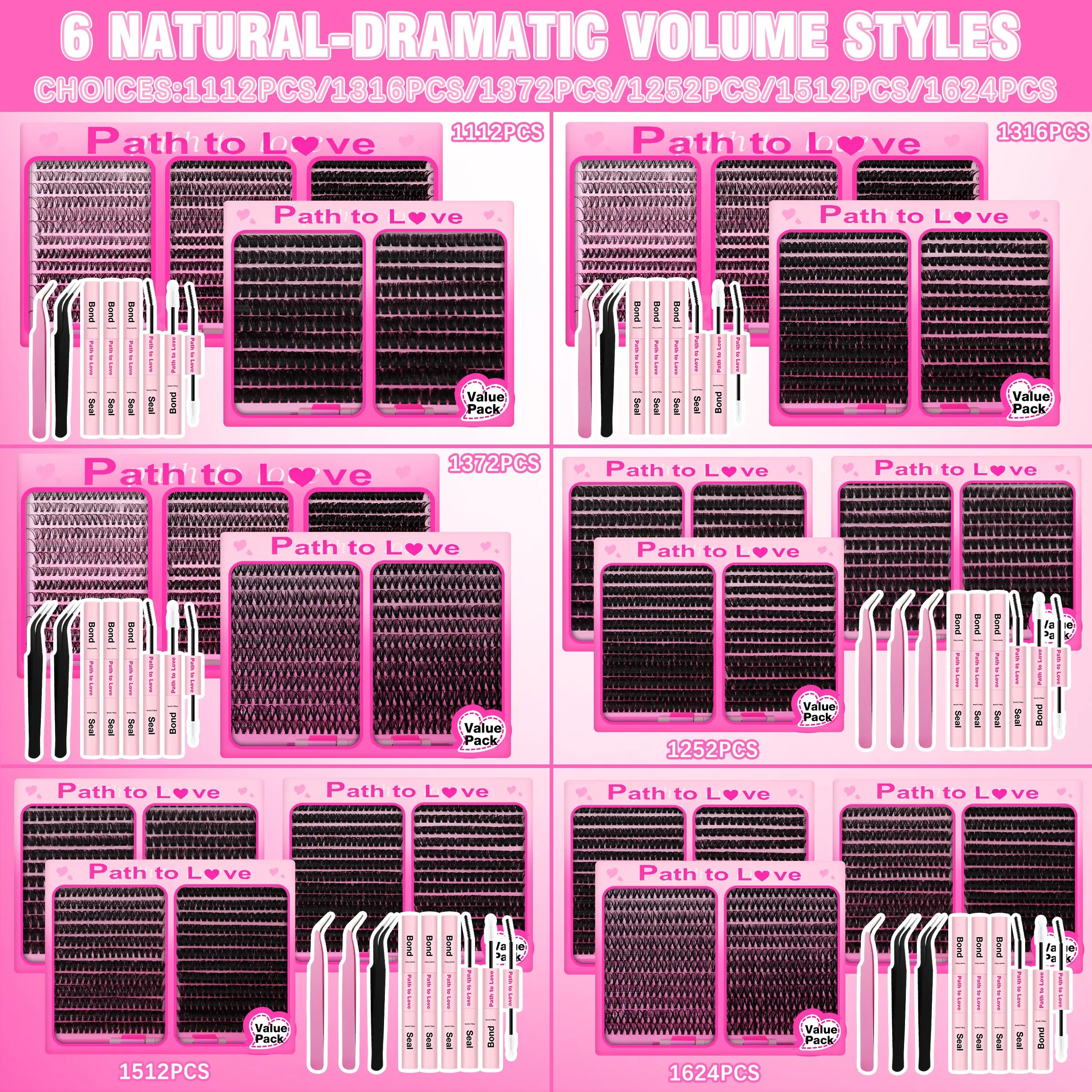 1112PCS/1316PCS/1372PCS/1252PCS/1512PCS/1624PCS Cluster Lash Kit, DIY Individual Lashes, Natural Voluminous Look, Glue & Tweezers Included, 9-16mm Mixed D Curl, Soft Lightweight Waterproof Lashes, Beginner Friendly Home Lash Extension Daily & Glam Makeup