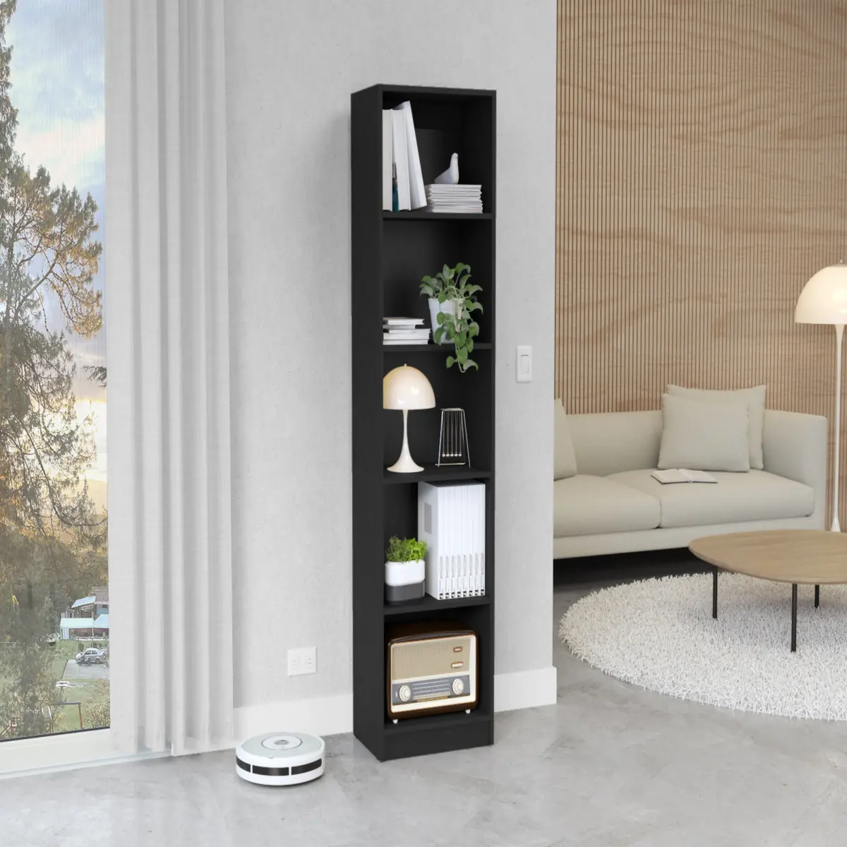 Black Compact Bookcase - Single Unit Commercial Office Furniture with Multiple Shelves