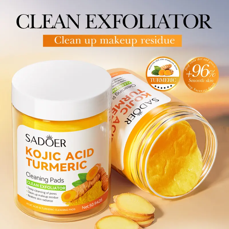 50 Count Turmeric Kojic Acid Facial Pads Skin Care Daily Exfoliating Cleanser Fades Dark Spots, Soft Makeup Remover Sensitive Skin Friendly