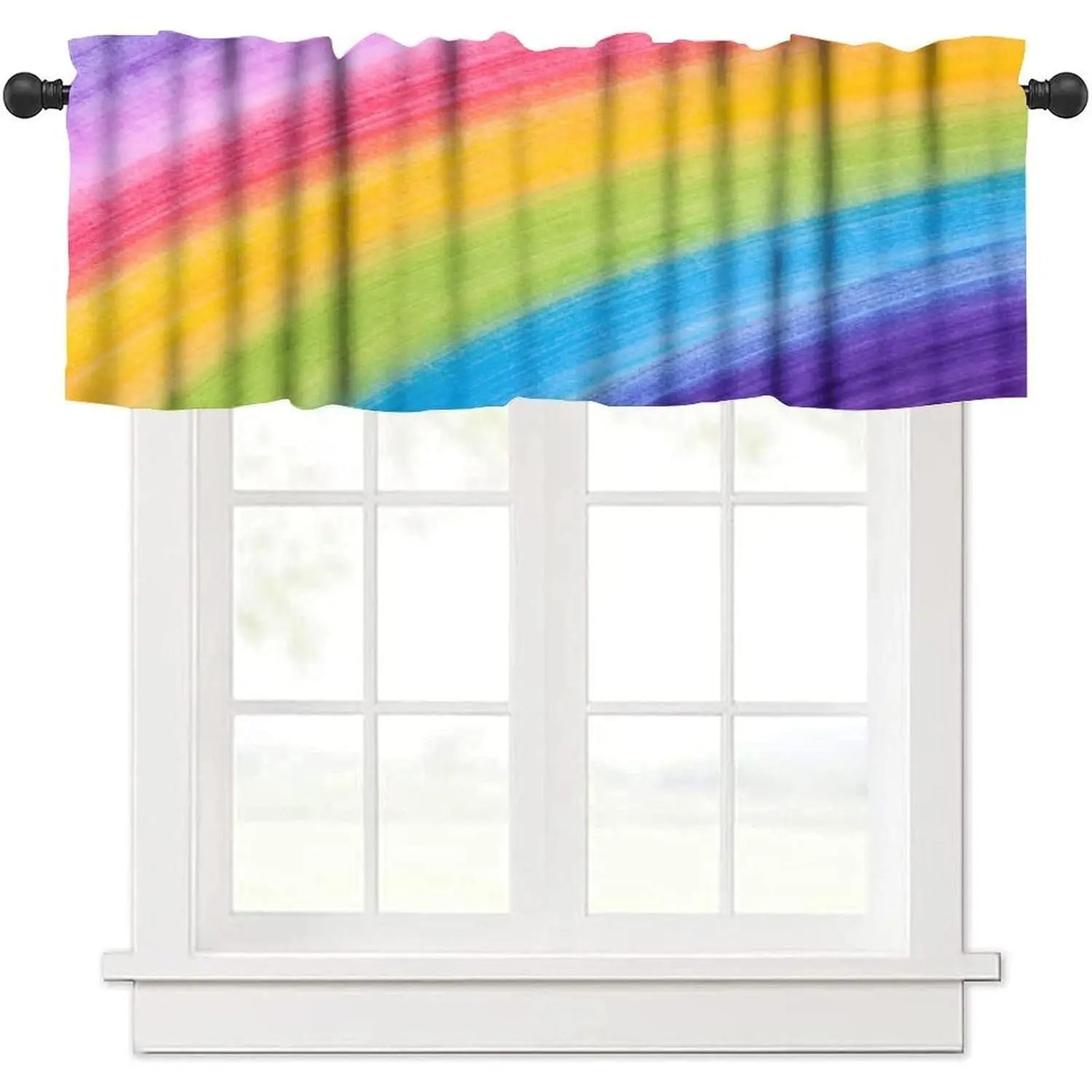 Rainbow Crayon Painting Kids Doodle Curtains, Red Yellow Green Rod-Pocket Window Treatment, 1-Piece 54x18 in Decor for Living & Dining Rooms, Multiple Rooms, One-Piece