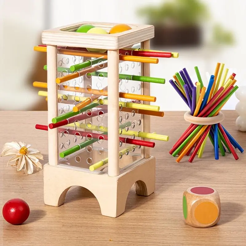 Interactive Wooden Stick Puzzle Game - Colorful Rods Cognitive Play Toy with Dual-Level Learning, Cognitive Development & Focus Training, Mixed Color Sticks, Birthday/Holiday Gift for Kids