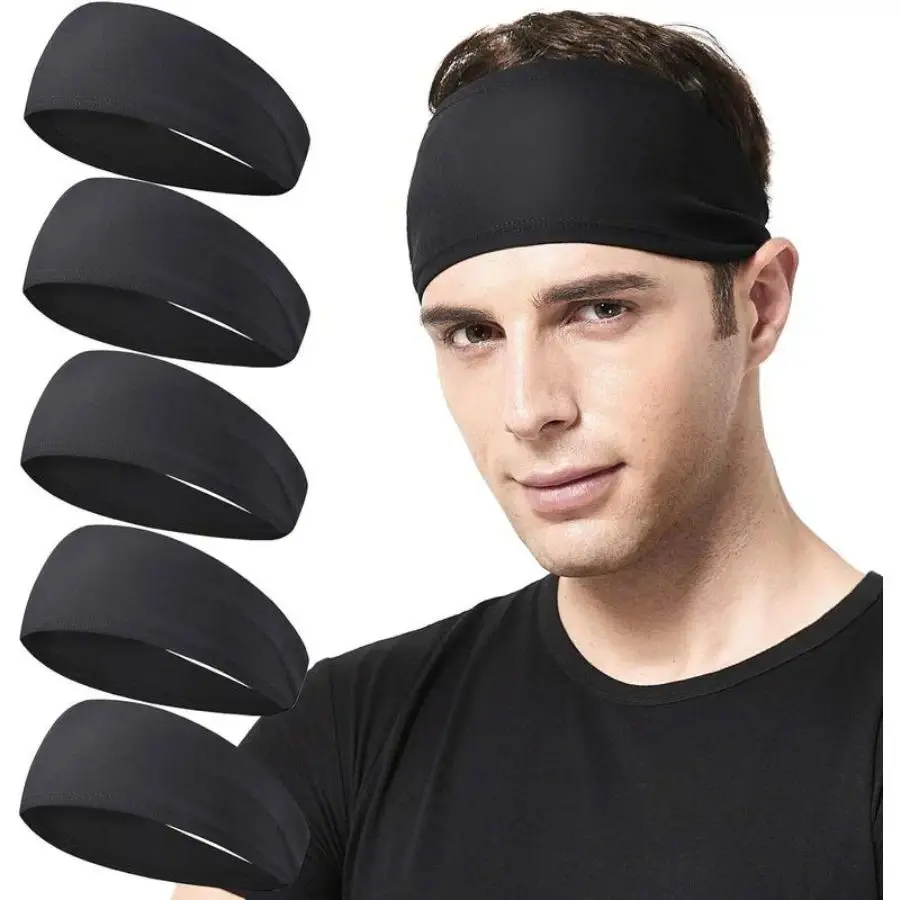 5-Pack Men’s Performance Sports Headbands, Sweat-Wicking Stretchy Athletic Sweatbands for Running Cycling Basketball Yoga Fitness Workout, Unisex Comfort Hairband for Active Daily Wear,summerwins