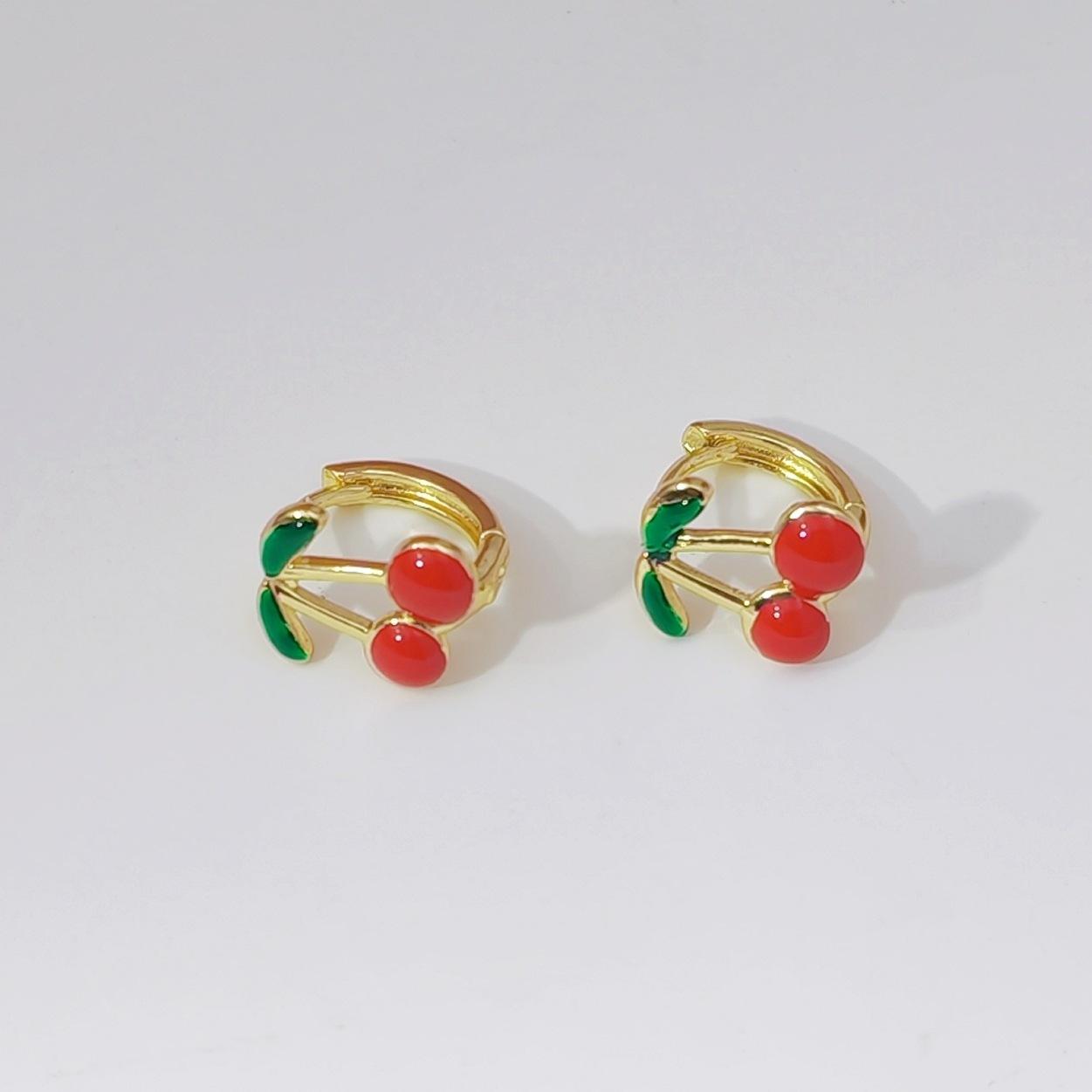 18K Gold Plated Cherry & Strawberry Enamel Hoop Earrings for Women, 3D Stereo Design, Cute Trendy Y2K Aesthetic Jewelry, Lightweight & All-Match for Daily Wear, Dates, Parties & Gift Giving