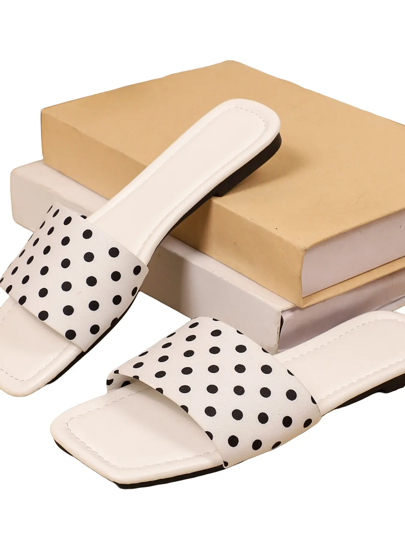 Small Polka Dot Casual Flat Slide Sandals, Flats Sandals, Versatile Summer Open-Toe Soft Sole Slippers, Comfortable and Stylish Footwear for Daily Wear