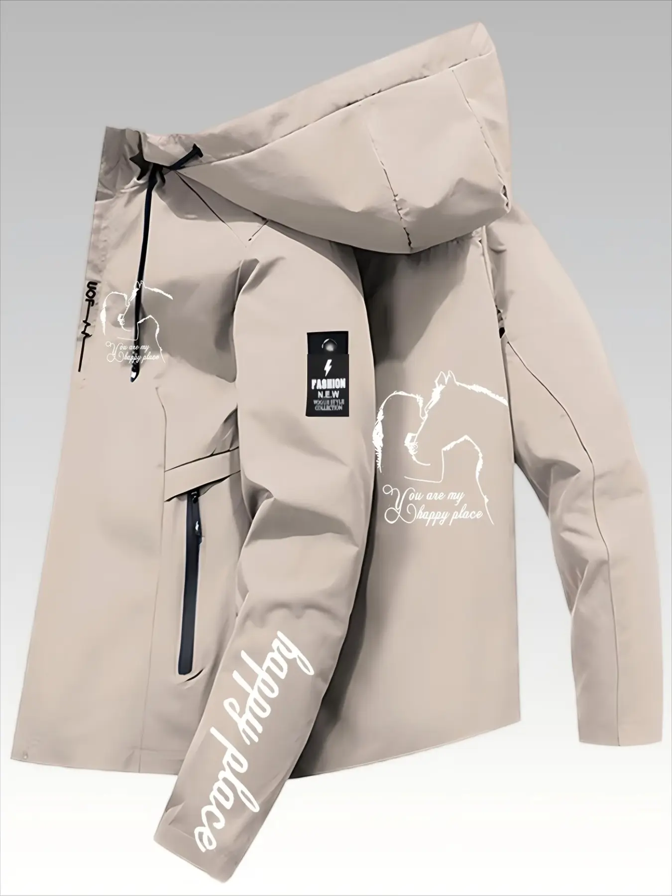 Unisex Knight Print Zipper Hooded Windbreaker Jacket, Long Sleeve Fitted Outerwear, Casual All-Season Outdoor Clothing