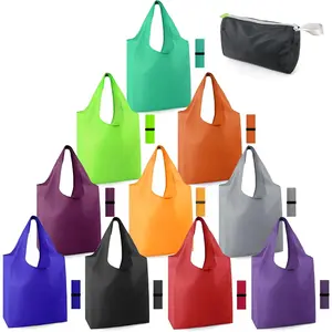 Reusable Grocery Bags Foldable Machine Washable Reusable Shopping Bags Bulk Colorful 10 Pack 50LBS Extra Large Folding Reusable Bags Totes w Zipper Storage Pouch Lightweight Polyester Fabric